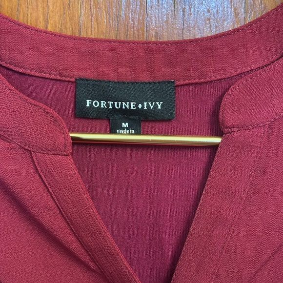 Fortune Ivy Women’s Medium Sleeveless V Neck Top Burgundy Maroon Mixed Fabric - Picture 4 of 5